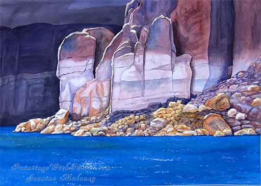 Lake Powell II Unframed Original Southwest Watercolor Painting of a rockey cayon view at Lake Powell 