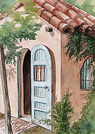 LaPosada Gatehouse  Unframed Original Southwest Watercolor Painting of LaPosada Hotel Gatehouse