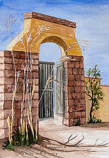 LaPosada Yard Gate   Unframed Original Southwest Watercolor Painting A watercolor painting at historic LaPosada Hotel