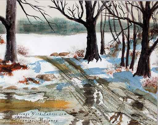 Spring Melt Unframed Original Winter Watercolor Painting of a midwest driveway in early spring