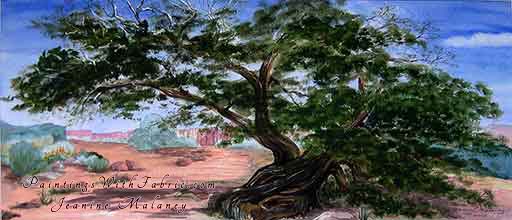 Old and Wise Unframed Original Panorama Watercolor Painting an old tree in desert landscape of Colorado