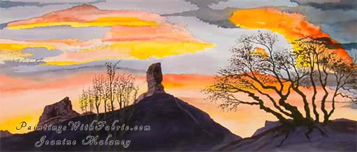 Panorama of Chimney Rock Unframed Original Panorama Watercolor Painting of a sunset at Chimney Rock Pagosa Springs