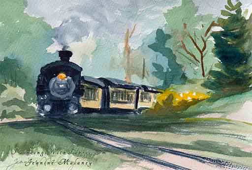 Wilderness Rails  Unframed Original Southwest Watercolor Painting A old steam power train in Colorado
