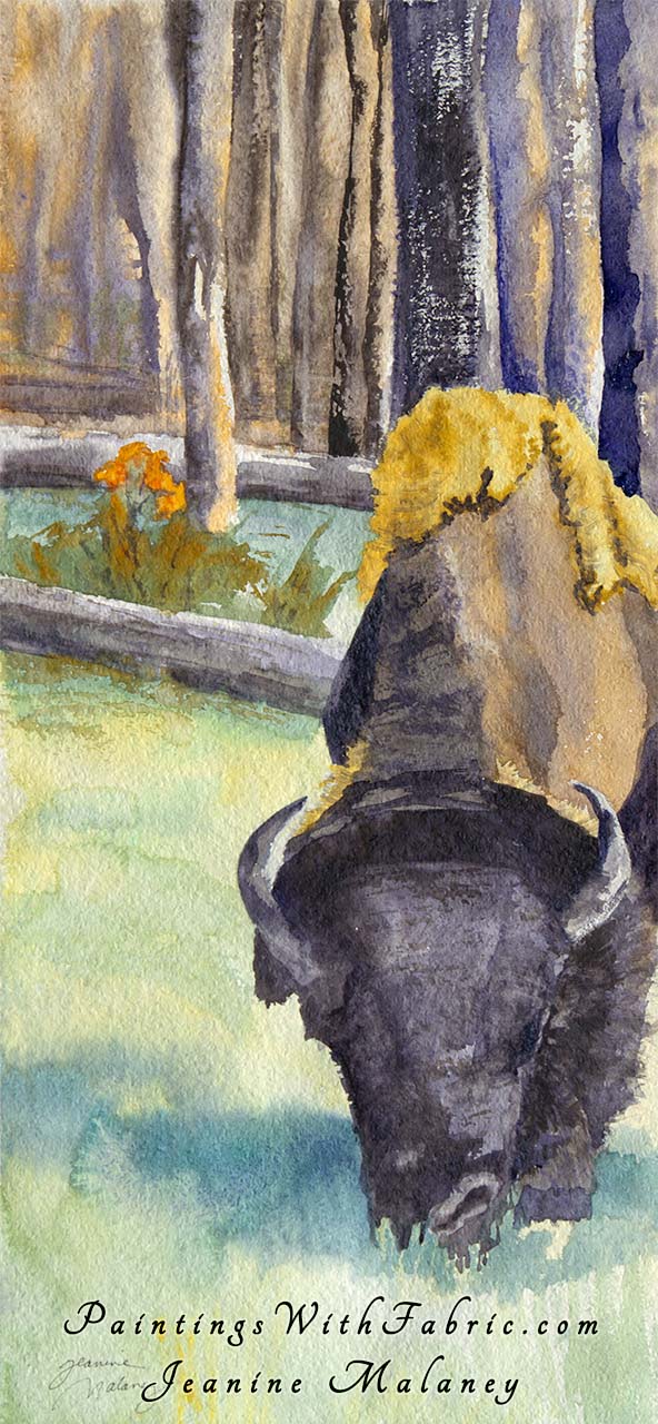 Early June at Yellowstone Unframed Original Watercolor Painting Bison(Buffalo) in Yellowstone National Park