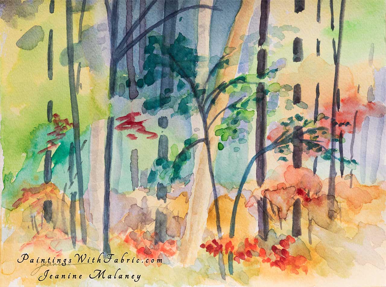 Forest Fabric Unframed Original Watercolor Painting a colorful painting of the forest in Bend OE