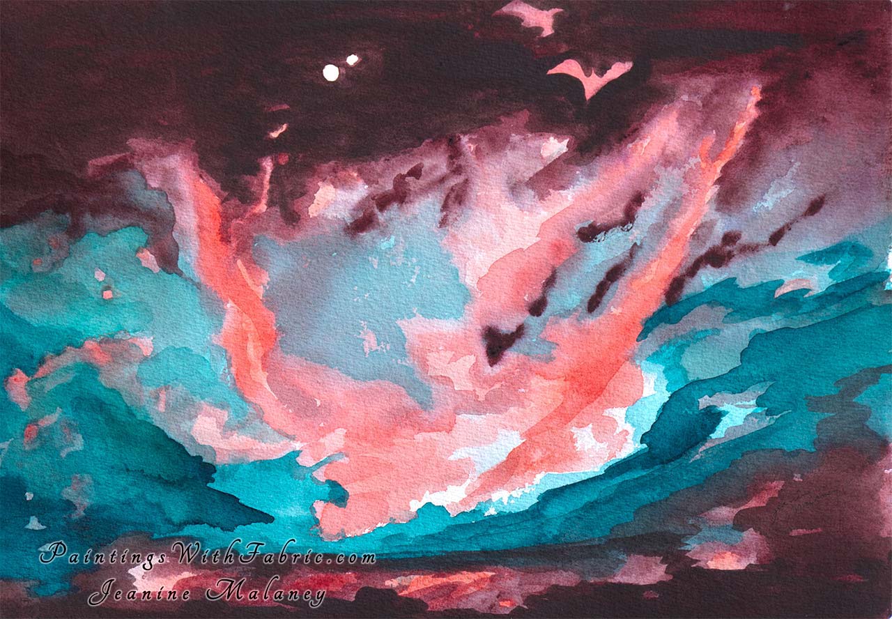 Redemption Unframed Original Watercolor Painting  hot gas rising from the core of Galaxy NGC 3079