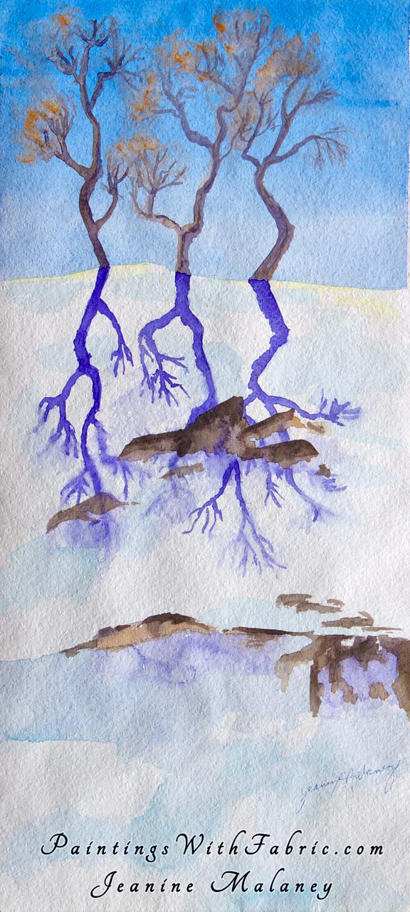 Snow Spangled Unframed Original Watercolor Painting a contemporary paint of a snow scene 