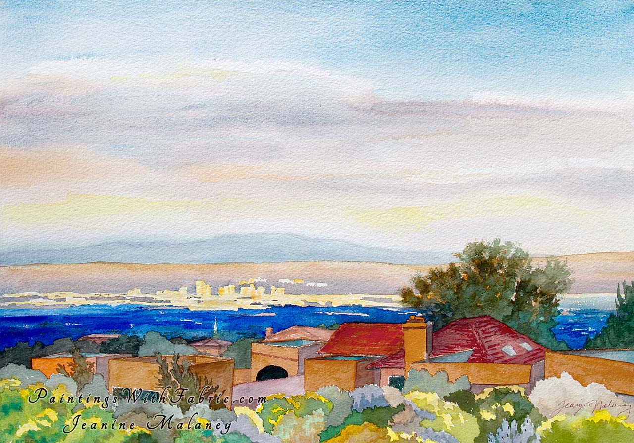 Tramway Vista Sunrise Unframed Original Watercolor Painting A watercolor painting of a vista from Albuquerque tram 