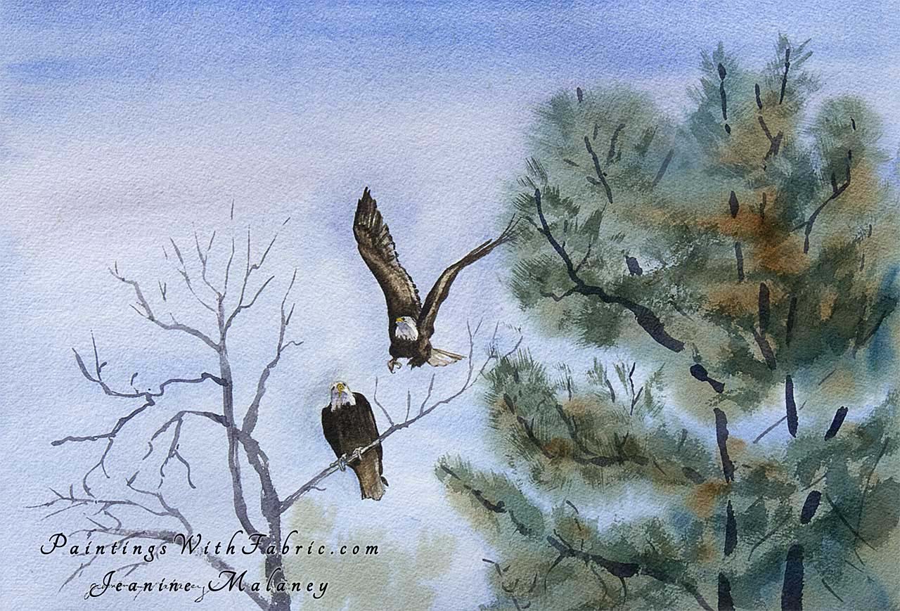 For Life Unframed Original Watercolor Painting of two eagles as seen in Glacier National Park