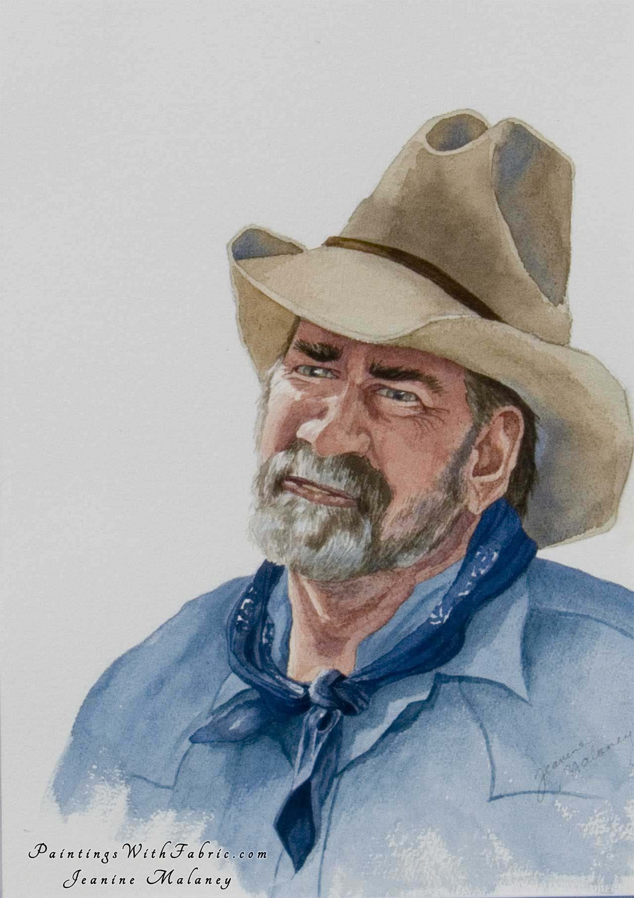 Matt Unframed Original Watercolor Painting of an old cowboy with his hat