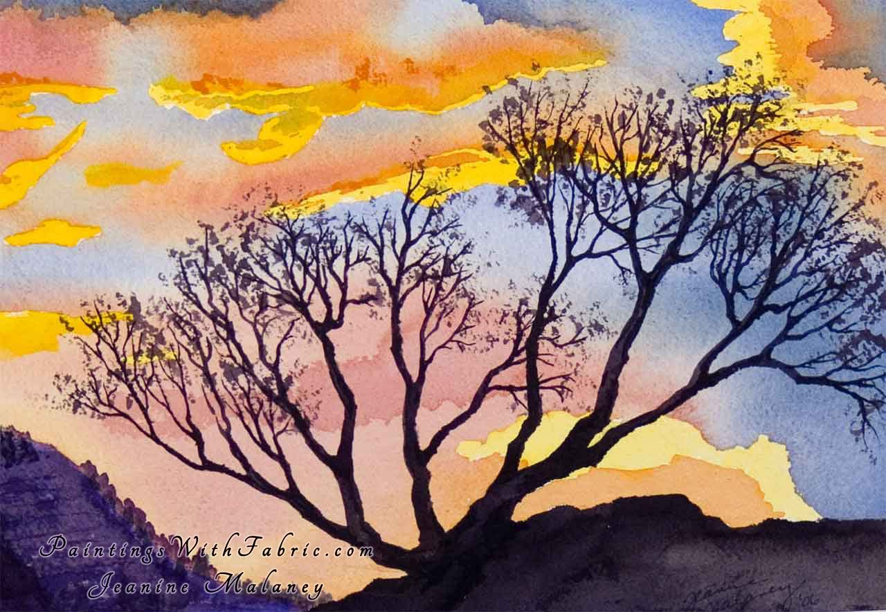 Sunset Tree Unframed Original Watercolor Painting of a tree at Chimney Rock Pagosa Springs CO