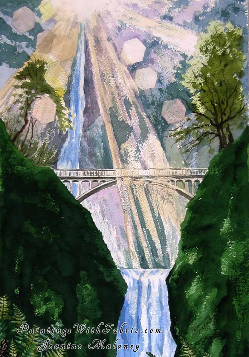 Refraction on the Mist Unframed Original Watercolor Painting of mystical sense of double waterfalls